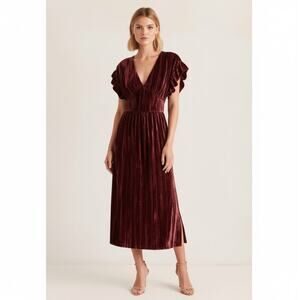 Masscob Deep V Velvet Midi Dress XS NEW